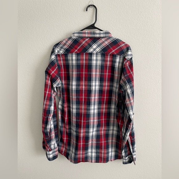 Men’s Levi’s Button Down Long Sleeve Plaid Red, White & Blue Shirt, Size Medium - Picture 8 of 9